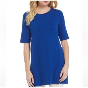 Eileen Fisher Royal Blue Rounded Neck Elbow Length Viscose Tunic, size S